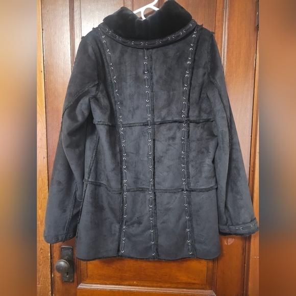 NWT Dennis Basso Patchwork Faux Suede Shearling Faux Fur Coat - Picture 7 of 12